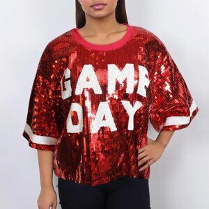 Scarlet Shine DST Red & White Sequin GAME DAY Crop Top